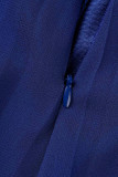 Bleu Mode Décontracté Solide Patchwork Transparent Col V Manches Longues Deux Pièces Bleu