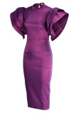 Purple Elegant Solid Patchwork O Neck Evening Dress Dresses