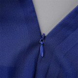 Blau Mode Lässig Solide Patchwork Durchsichtig V-Ausschnitt Langarm Zweiteiler