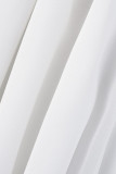 Bianco elegante patchwork solido perline con cintura colletto quadrato abiti