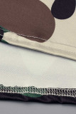 アーミーグリーンカジュアルプリントカモフラージュプリントパッチワークOネック半袖ツーピース