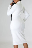 Vestidos de falda de lápiz con cuello en V de patchwork sólido sexy blanco