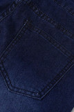 Blaue, lässige, solide, zerrissene Patchwork-Jeans mit hoher Taille