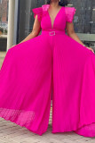 Rose Red Casual Elegant Solid Patchwork Fold V-Ausschnitt Straight Jumpsuits
