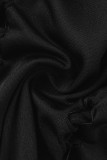 Zwarte sexy effen uitgeholde patchwork hoge taille potlood effen kleur rokjurk