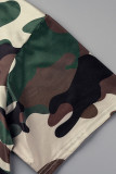 Verde militar Estampado casual Estampado de camuflaje Patchwork O Cuello Manga corta Dos piezas