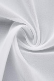 Bianco elegante patchwork solido perline con cintura colletto quadrato abiti