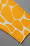 Bandagem Amarela Casual Estampa Patchwork O Pescoço Plus Size Duas Peças