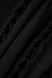 ブラックセクシーソリッドホローアウトパッチワークハイウエストペンシルソリッドカラースカートドレス