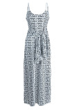 Robes de robe à bretelles spaghetti imprimées blanches sexy (contiennent l'écharpe)