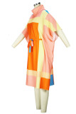 Orange Casual Print Patchwork raka klänningar med turtleneck