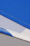 Bleu Casual Sweet Print Patchwork O Neck A Line Robes