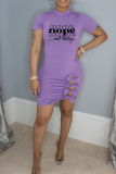 Purple Fashion Print Hollowed Out Half A Turtleneck Pencil Skirt Dresses