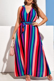 Цветные повседневные полосатые бинты с принтом в стиле пэчворк с V-образным вырезом прямые платья