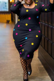Черная повседневная однотонная пуговица в стиле пэчворк с U-образным вырезом, одноступенчатая юбка, платья больших размеров