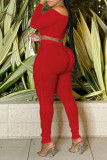 Красный сексуальный сплошной пэчворк с открытыми плечами и длинным рукавом из двух частей