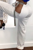Светло-серые сексуальные уличные однотонные свободные однотонные штаны с высокой талией в стиле пэчворк