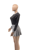 Grey Fashion Print Patchwork O Neck Long Sleeve Two Pieces