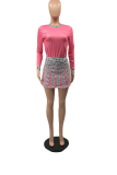 Pink Fashion Print Patchwork O Neck Long Sleeve Two Pieces