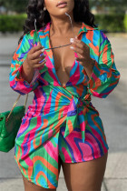 Многоцветный модный повседневный принт в стиле пэчворк с отложным воротником, платье-рубашка, платья