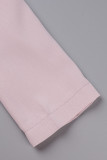 Абрикосово-розовые повседневные однотонные пуговицы в стиле пэчворк Воротник с отложным воротником Длинный рукав Из двух частей