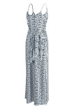 ホワイトセクシープリントパッチワークスパゲッティストラップスリングドレスドレス（スカーフを含む）
