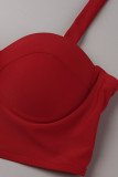Rote sexy Druck-Verband-Patchwork-Badebekleidung