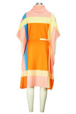Orange Casual Print Patchwork Turtleneck Straight Dresses