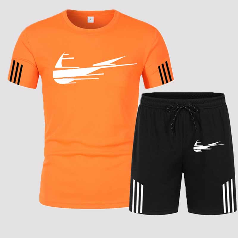 

Orange Fashion Sportswear Print Patchwork O Neck Short Sleeve Two Pieces