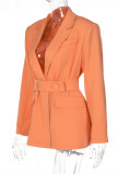 Prendas de abrigo de cuello vuelto de patchwork sólido casual de moda naranja