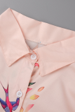 Roze casual tops met effen patchwork-kraag met kraag