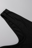 Schwarze, modische, sexy, solide Bandage, ausgehöhlte, asymmetrische, dünne Overalls mit Rollkragen