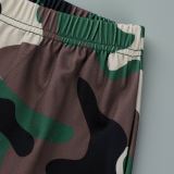 Army Green Casual Camouflage Print Patchwork O Neck Short Sleeve Two Pieces
