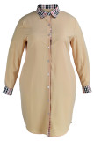 Khaki Fashion Casual Plus Size Print Patchwork Umlegekragen Hemdkleid