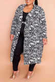 Abrigo de talla grande de patchwork de vendaje con estampado casual negro