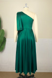 Grünes Mode-beiläufiges festes Patchwork-schräger Kragen-ärmelloses Kleid (ohne Gürtel)
