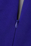 Blå Mode Casual Plus Size Solid Tofs Patchwork V-hals lång Klänning