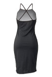 Black Fashion Sexy Print Backless Spaghetti Strap Sleeveless Dress Dresses