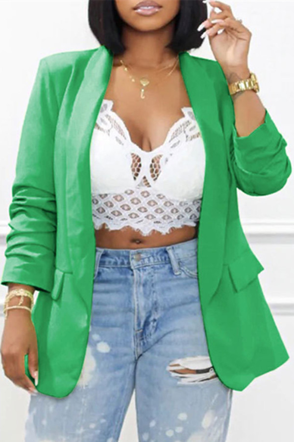Grüne Mode Lässig Solide Patchwork Strickjacke Umlegekragen Oberbekleidung