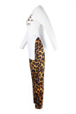 Leopard Print Fashion Casual Print Slit O Neck Long Sleeve Two Pieces