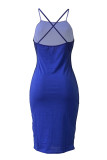 Blue Fashion Sexy Print Backless Spaghetti Strap Sleeveless Dress Dresses