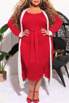 Red Fashion Casual Solid Patchwork O-Ausschnitt Plus Size Two Pieces