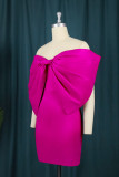 Rose Red Sexy Formal Solid Patchwork With Bow Off the Shoulder Evening Dress
