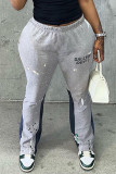 Gris Casual Sportswear Imprimé Patchwork Droit Taille Haute Positionnement Droit Bas Imprimé