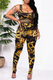 Goud Mode Casual Print Patchwork Ruglooze O-hals Mouwloos Two Pieces