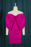 Rose Red Sexy Formal Solid Patchwork With Bow Off the Shoulder Evening Dress