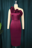 ブルゴーニュ ファッション セクシー フォーマル ソリッド パッチワーク バックレス オブリーク カラー イブニング ドレス