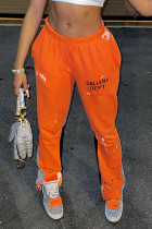 Orange Casual Sportswear Print Patchwork Straight High Waist Straight Positioning Print Bottoms