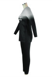 ブラック ブラウン ファッション カジュアル プリント スリット Oネック 長袖 ツーピース
