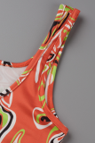 Orange Sexig Print Patchwork Skinny Jumpsuits med fyrkantig krage